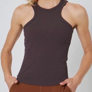MPA SPORT POISE HIGH NECK RIBBED TANK TOP, BROWN